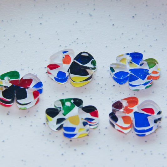 UV printed clear acrylic earring blanks - 2cm clover, Terrazzo - jewellery making