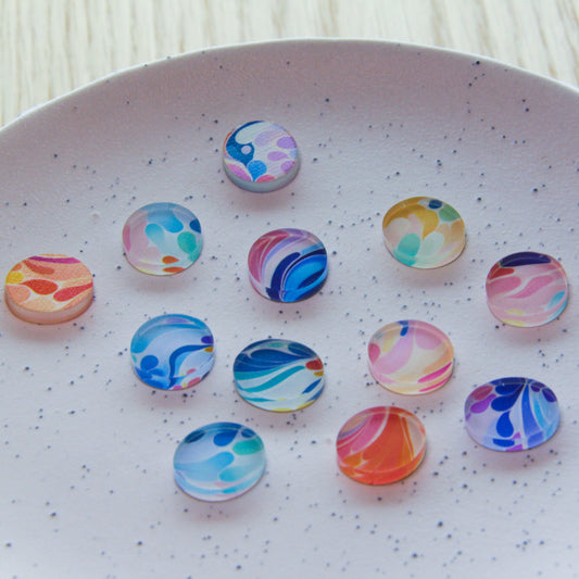 UV printed clear acrylic earring studs - 1.5cm irregular circle, Abstract Art - jewellery making