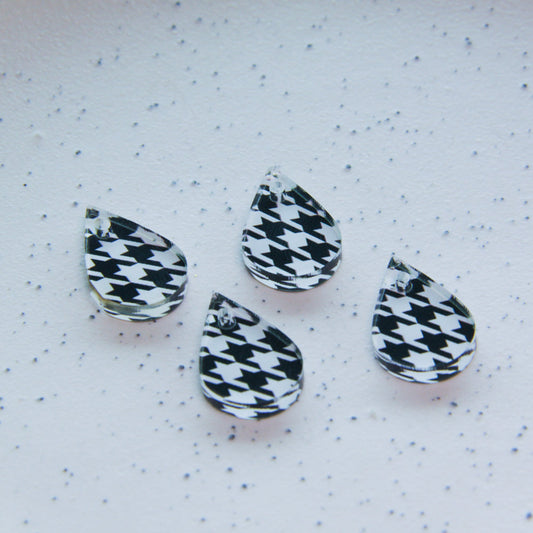 UV printed clear acrylic earring blanks - 2cm teardrop, Houndstooth - jewellery making