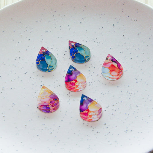 UV printed clear acrylic earring blanks - 2cm teardrop, Alcohol Ink - jewellery making