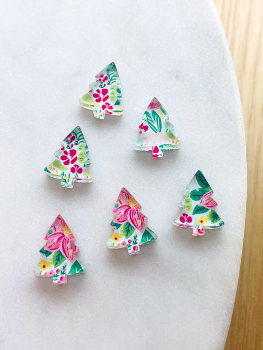 UV printed clear acrylic earring studs - 1.5cm tree, Christmas - jewellery making