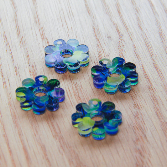 UV printed clear acrylic earring blanks - 2cm flower with large hole, Summer Nights - jewellery making