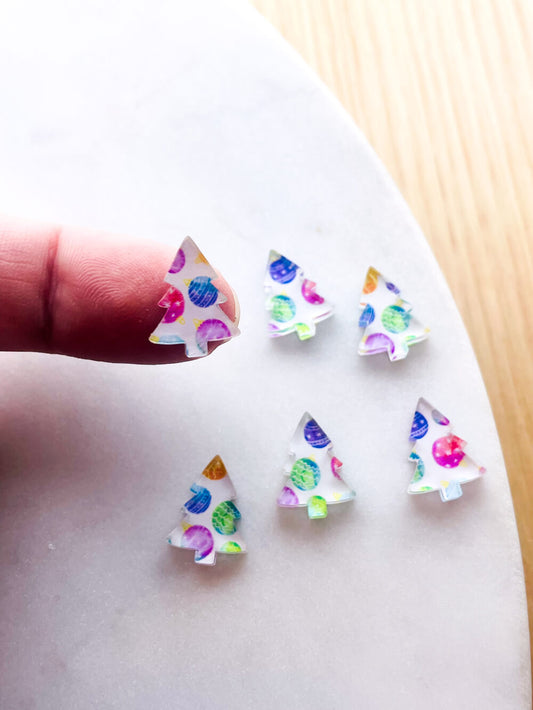 UV printed clear acrylic earring studs - 1.5cm tree, Christmas - jewellery making