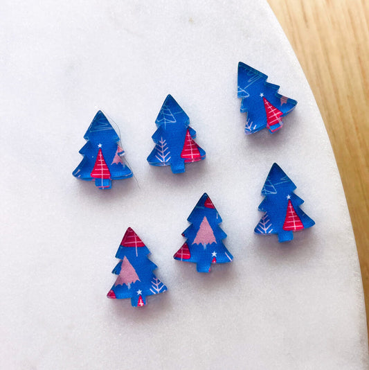 UV printed clear acrylic earring studs - 1.5cm tree, Christmas - jewellery making