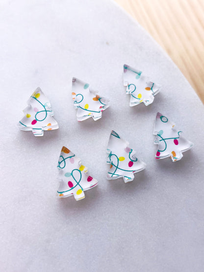 UV printed clear acrylic earring studs - 1.5cm tree, Christmas - jewellery making