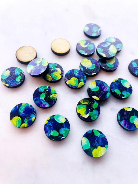UV printed wood earring studs - 15mm circle, Summer Nights - jewellery making