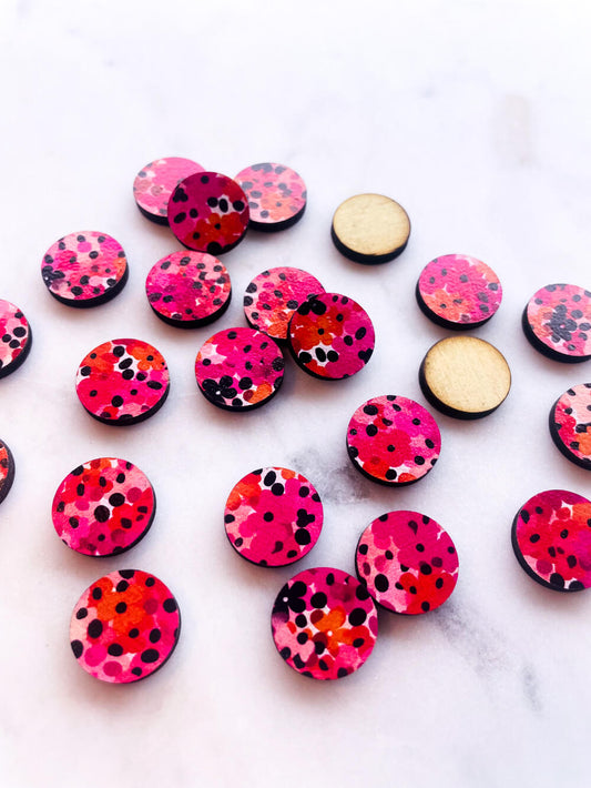 UV printed wood earring studs - 15mm circle, Summer - jewellery making