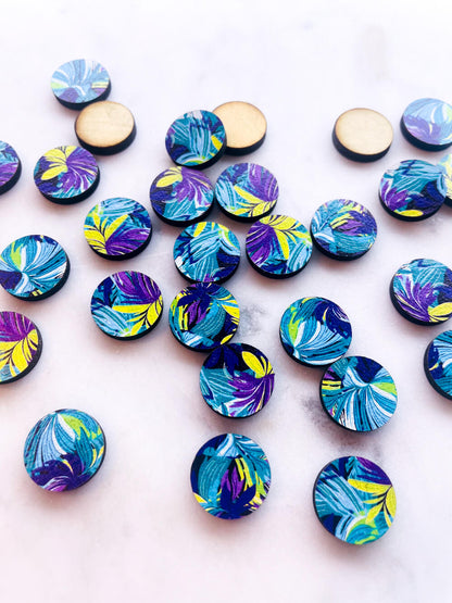 UV printed wood earring studs - 15mm circle, Summer Nights - jewellery making