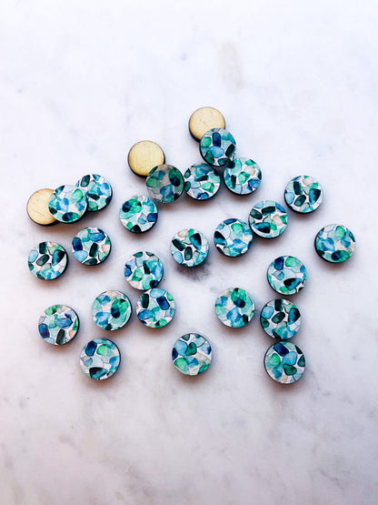 Wood - 15mm Circle- Studs - Watercolour - 61