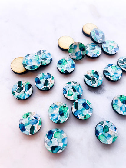 Wood - 15mm Circle- Studs - Watercolour - 61