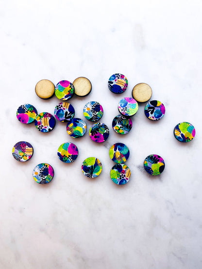 Wood - 15mm Circle- Studs - Summer Nights - 26
