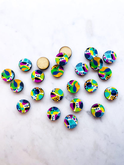 Wood - 15mm Circle- Studs - Summer Nights - 21