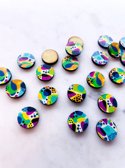 Wood - 15mm Circle- Studs - Summer Nights - 21