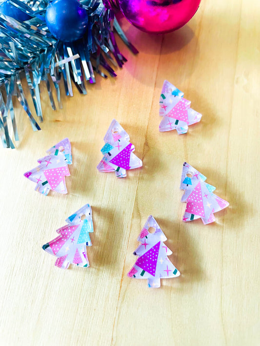 UV printed clear acrylic earring blanks - 2cm tree, Christmas - jewellery making