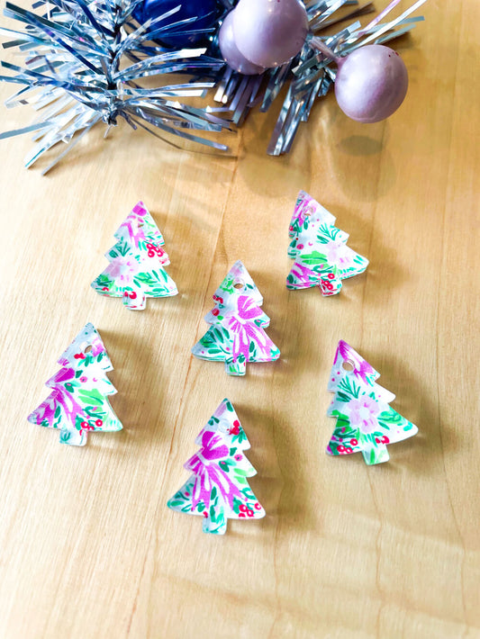 UV printed clear acrylic earring blanks - 2cm tree, Christmas - jewellery making