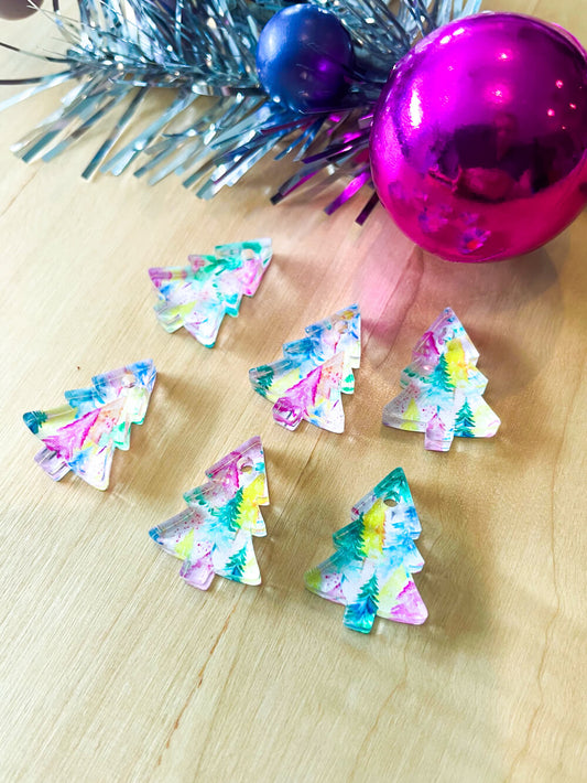 UV printed clear acrylic earring blanks - 2cm tree, Christmas - jewellery making
