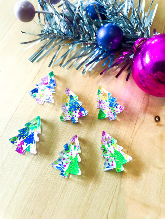 UV printed clear acrylic earring blanks - 2cm tree, Christmas - jewellery making