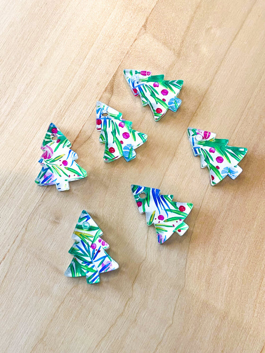 UV printed clear acrylic earring blanks - 2cm tree, Christmas - jewellery making