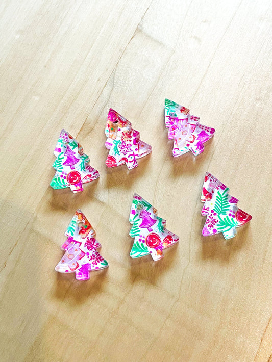 UV printed clear acrylic earring blanks - 2cm tree, Christmas - jewellery making