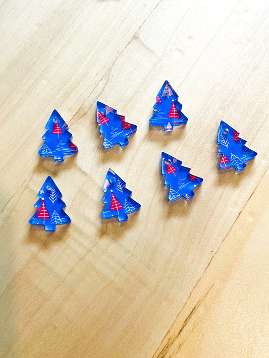 UV printed clear acrylic earring blanks - 2cm tree, Christmas - jewellery making