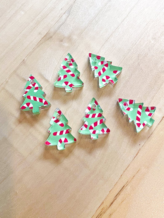 UV printed clear acrylic earring blanks - 2cm tree, Christmas - jewellery making