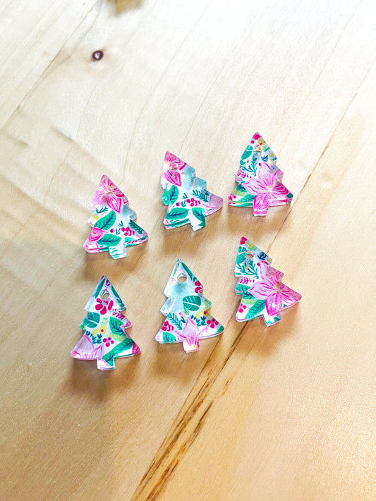 UV printed clear acrylic earring blanks - 2cm tree, Christmas - jewellery making