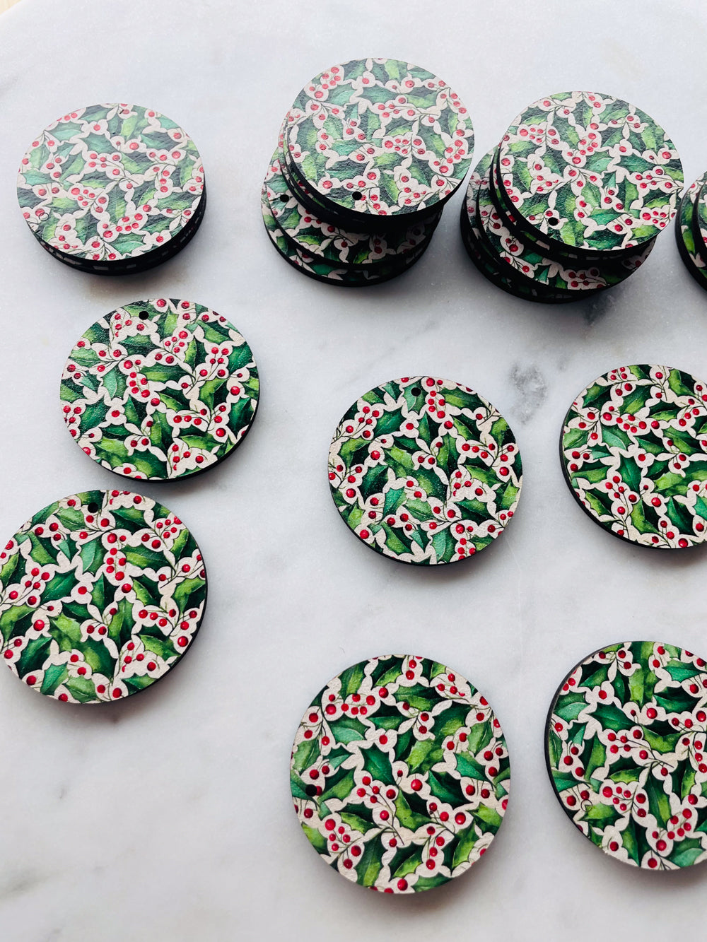 UV printed wood earring blanks - 4cm circle, Christmas - jewellery making