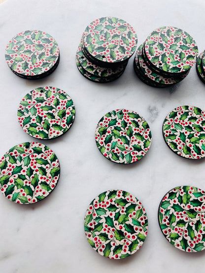 UV printed wood earring blanks - 4cm circle, Christmas - jewellery making