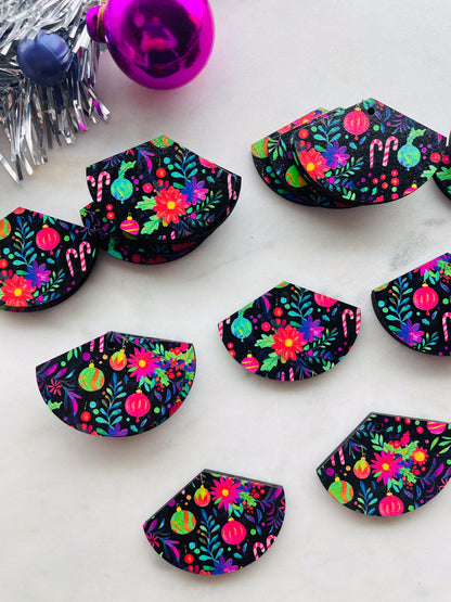 UV printed wood earring blanks - 4cm fan, Christmas - jewellery making