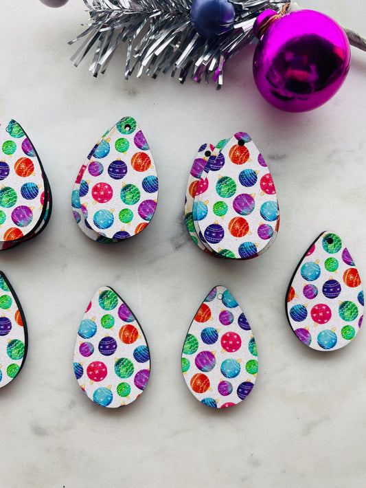 UV printed wood earring blanks - 4cm teardrop 2, Christmas - jewellery making