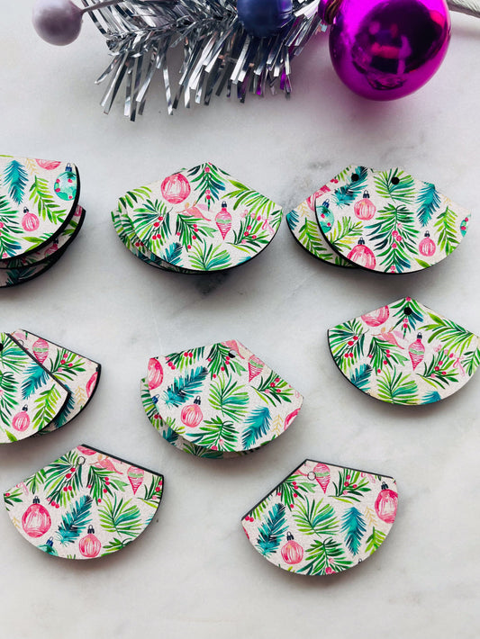 UV printed wood earring blanks - 4cm fan, Christmas - jewellery making