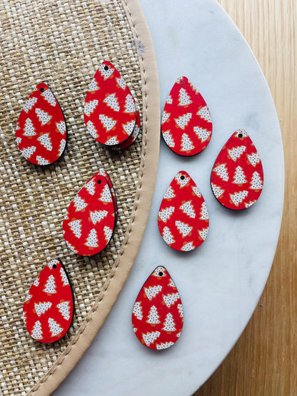 UV printed wood earring blanks - 4cm teardrop 2, Christmas - jewellery making