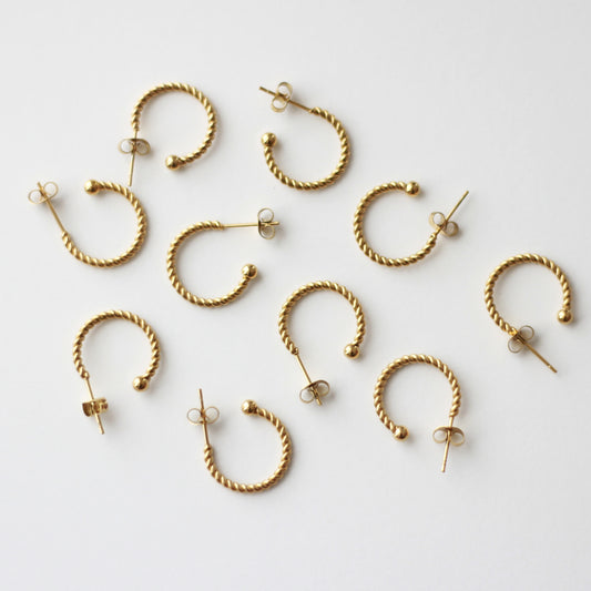 18mm Gold Twisted 3/4 Hoop Earrings, 2mm Thick, Stainless Steel (304)