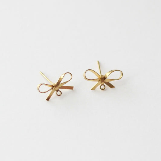 14.5mm Gold Bow Surgical Stainless Steel (304) Decorative Earring Posts - 6 pieces