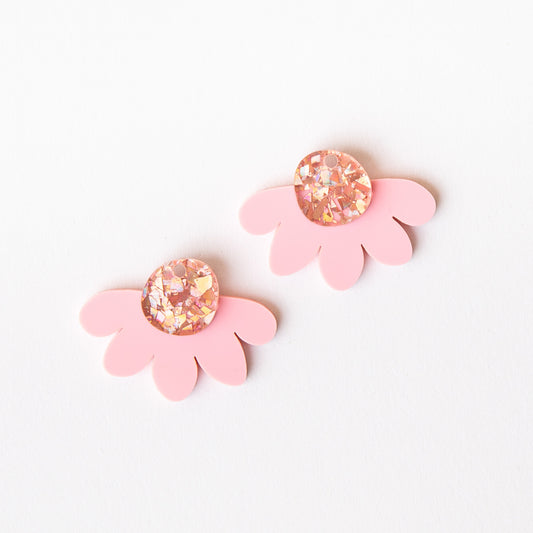 Acrylic Shape - Organic Half Flower Dangles - Blush Pink [1 pair]