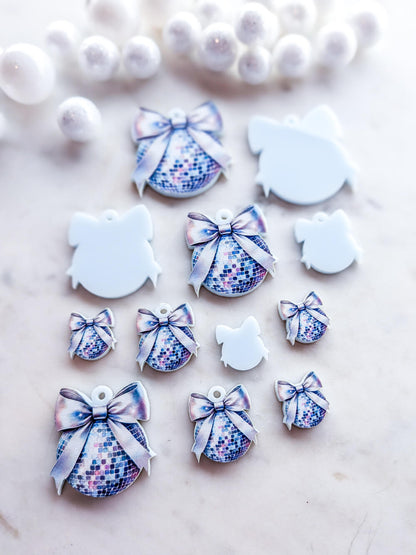 Silver Disco Bauble on Light Blue Acrylic - 1 pair(2pcs)