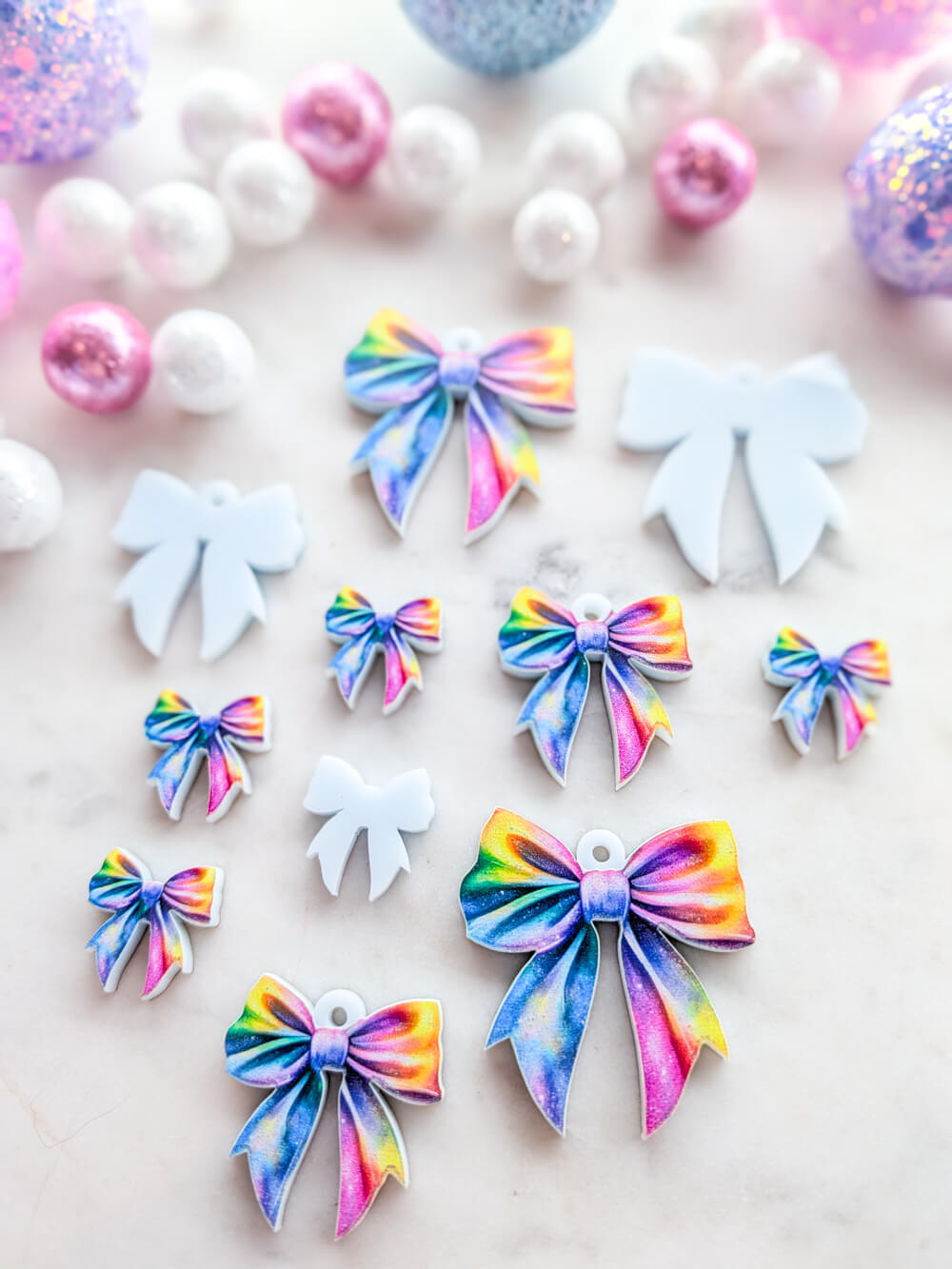Rainbow Bow on Light Blue Acrylic