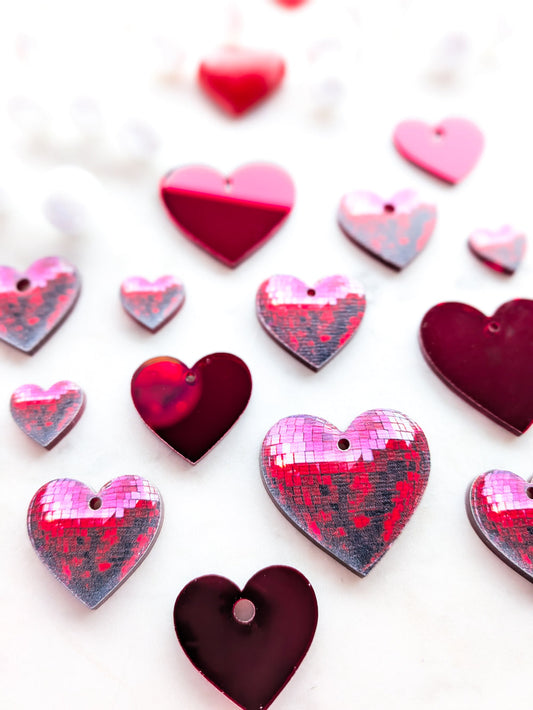 Disco Red Love Heart on Red Mirror Acrylic
