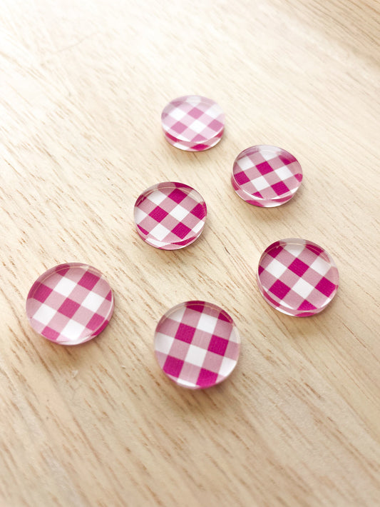 UV printed clear acrylic earring studs - 1.5cm circle, Basic Gingham - jewellery making