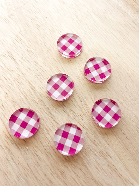 1.5cm Circle - Studs- Clear Acrylic - Basic Gingham - 17