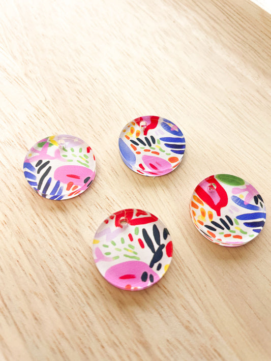 UV printed clear acrylic earring blanks - 2cm circle, Abstract Art - jewellery making