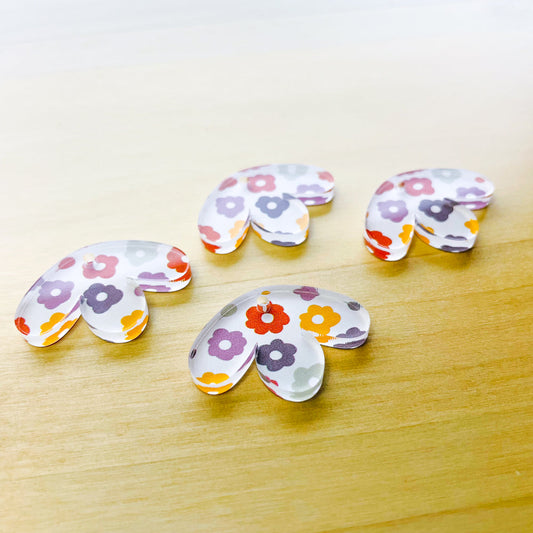 UV printed clear acrylic earring blanks - half flower, Abstract Floral - jewellery making