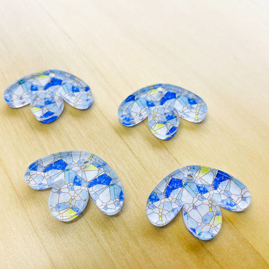 UV printed clear acrylic earring blanks - half flower, Stained Glass - jewellery making