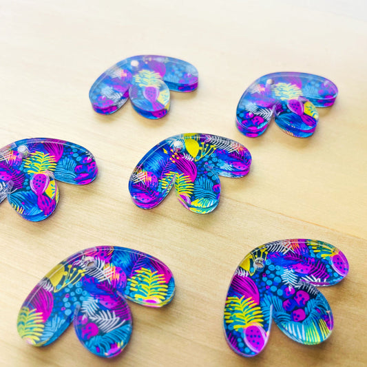 UV printed clear acrylic earring blanks - half flower, Summer Nights - jewellery making