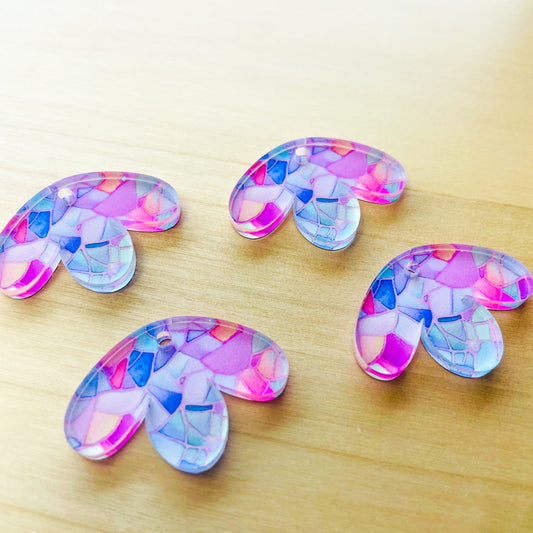UV printed clear acrylic earring blanks - half flower, Watercolour - jewellery making
