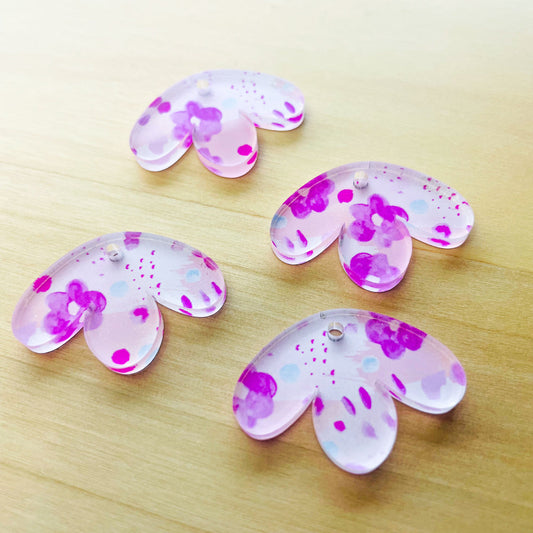 UV printed clear acrylic earring blanks - half flower, Watercolour - jewellery making