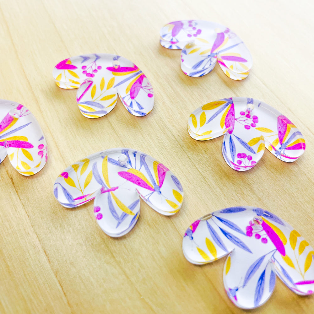 UV printed clear acrylic earring blanks - half flower, Australian Native - jewellery making