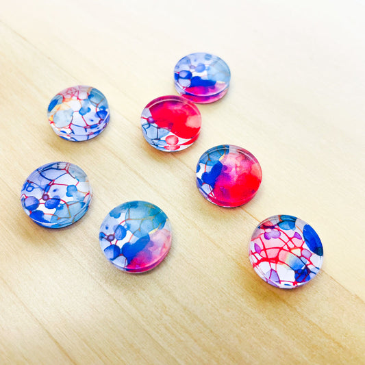 UV printed clear acrylic earring studs - 1.5cm circle, Watercolour - jewellery making