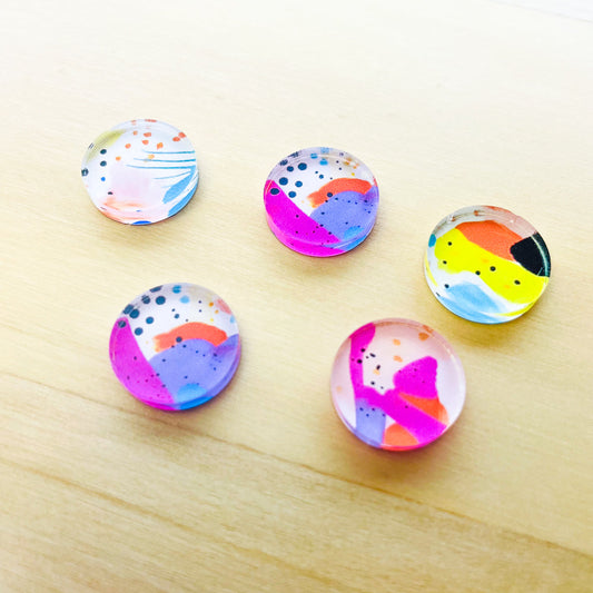 UV printed clear acrylic earring studs - 1.5cm circle, Abstract Art - jewellery making