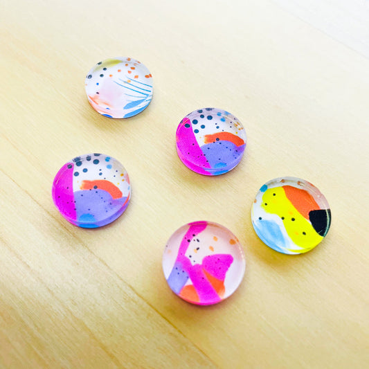 Clear Acrylic - 1.5cm Circle - Studs - Abstract Art - 05